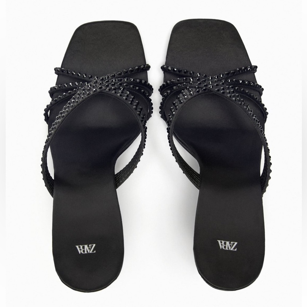 Zara NWT satin effect rhinestone heeled sandals - Picture 4 of 7